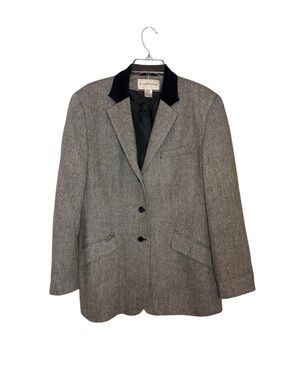Evan Picone Herringbone Blazer Size 14 Black Collar Career Jacket Vintage